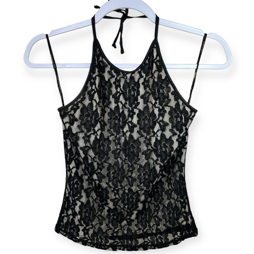 The Limited Vintage Black Floral Lace Halter Top